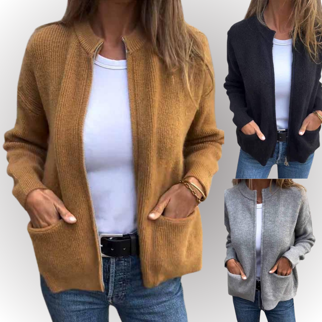 Eline™ | Katoenen gebreide jas met rits