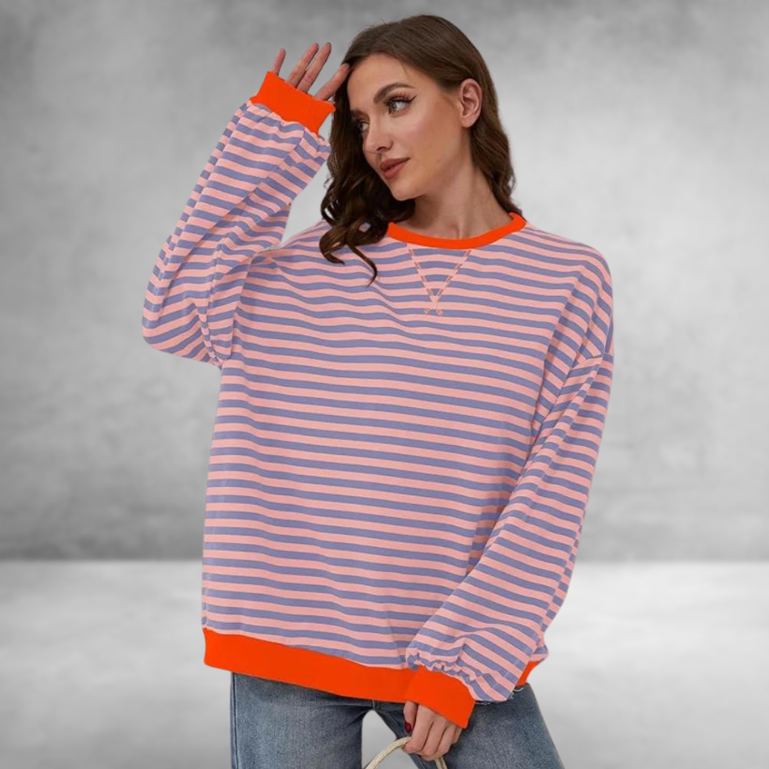 Mandie™ | Levendig gestreepte oversized trui met accenten