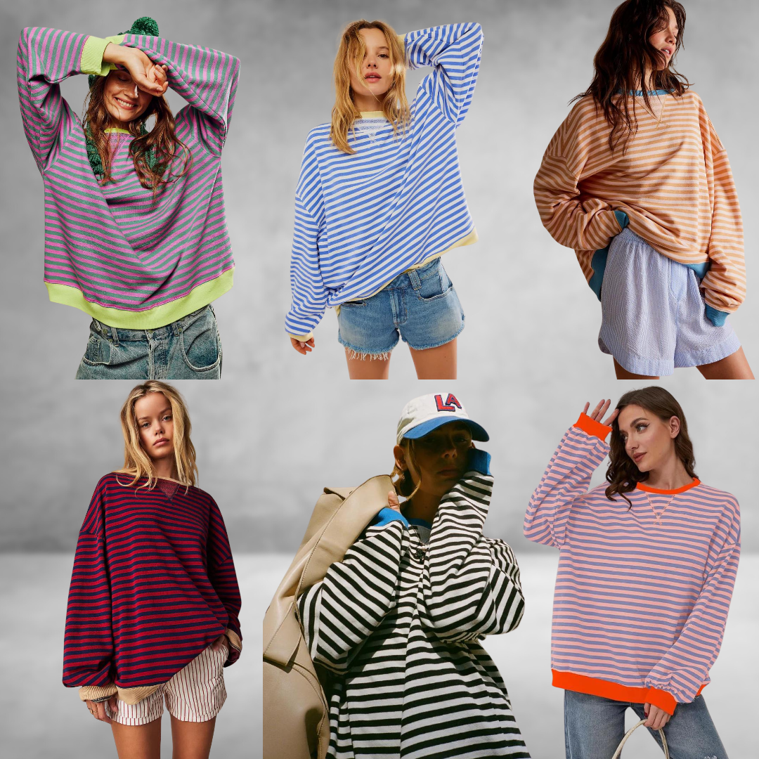 Mandie™ | Levendig gestreepte oversized trui met accenten