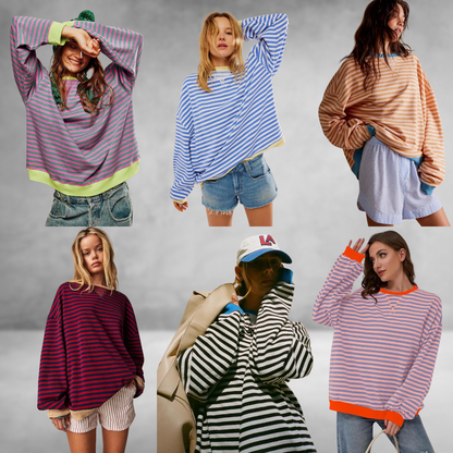 Mandie™ | Levendig gestreepte oversized trui met accenten