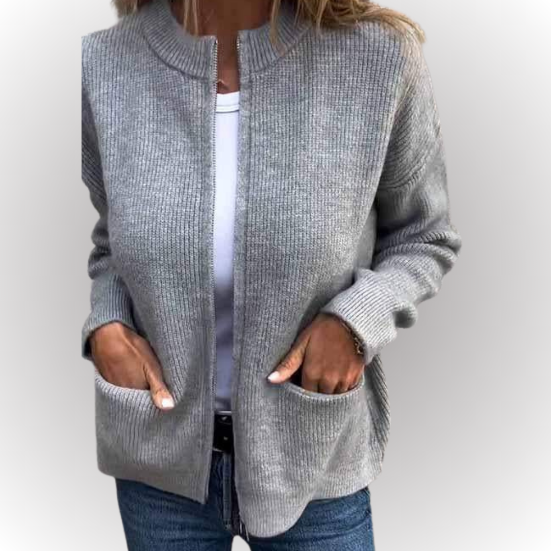 Eline™ | Katoenen gebreide jas met rits