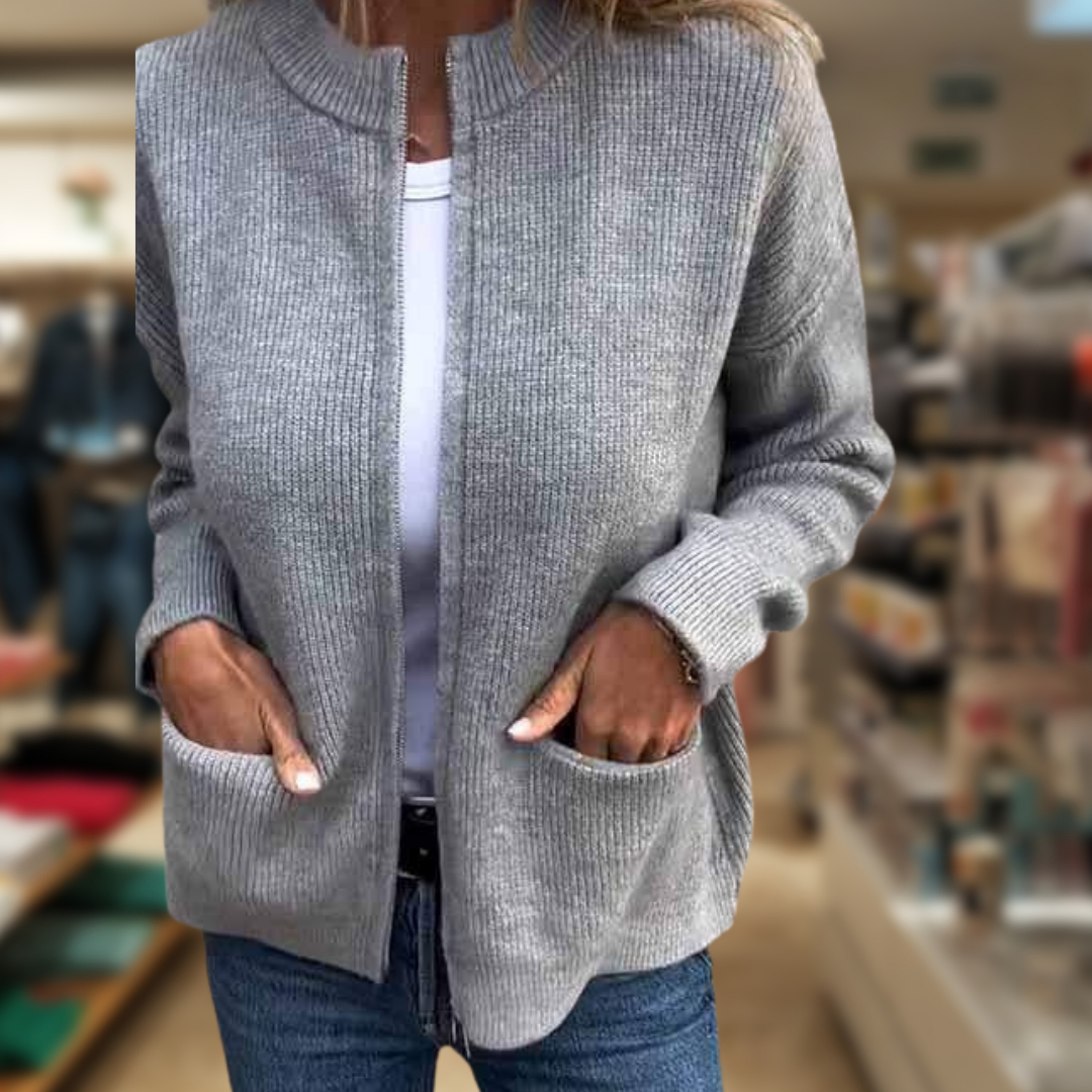 Eline™ | Katoenen gebreide jas met rits