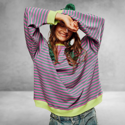 Mandie™ | Levendig gestreepte oversized trui met accenten