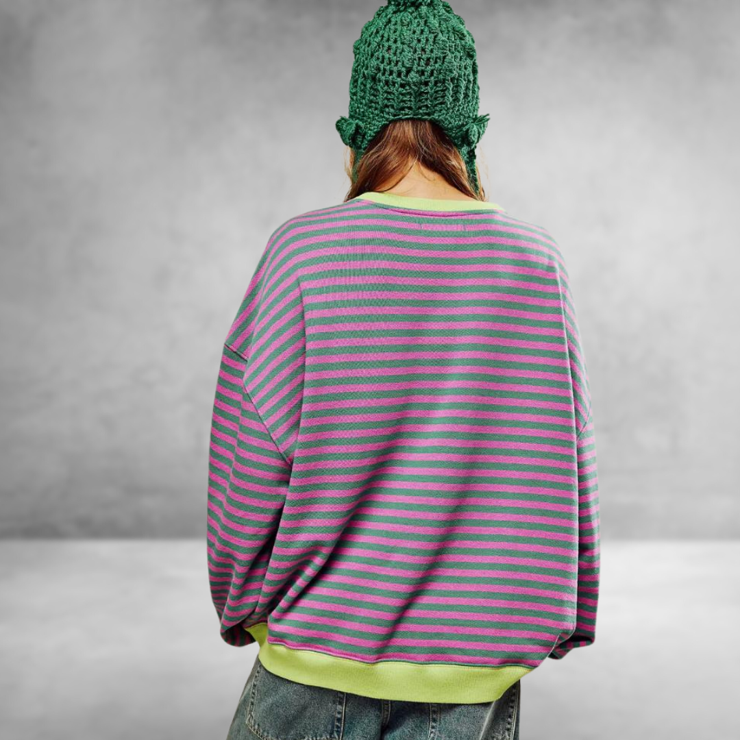 Mandie™ | Levendig gestreepte oversized trui met accenten