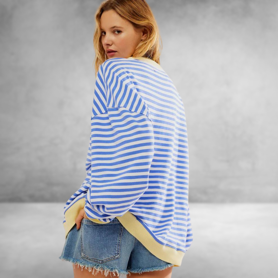 Mandie™ | Levendig gestreepte oversized trui met accenten